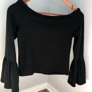 Black ribbed flared sleeved top